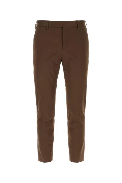 Pt01 Chocolate Stretch Cotton Pant In Marrone