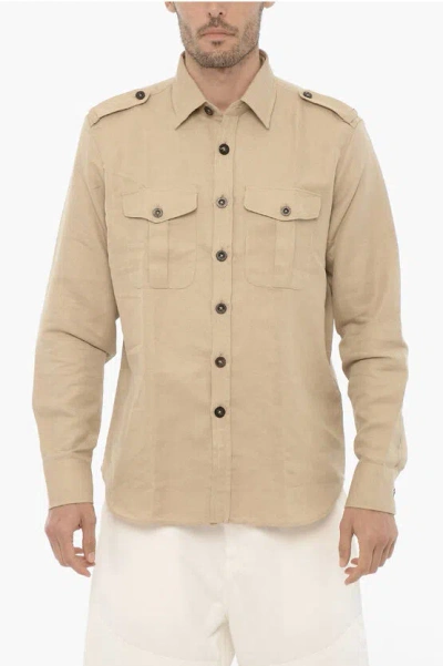 Pt01 Cotton And Linen Saharan Shirt In Brown
