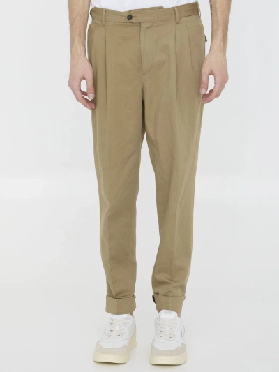 Pt01 Cotton And Linen Trousers In Beige