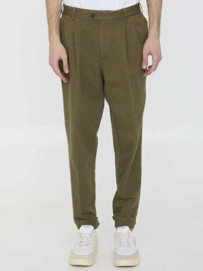 Pt01 Cotton And Linen Trousers In Green