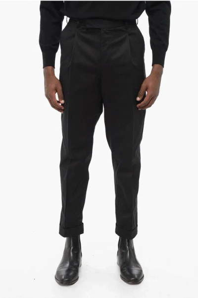 Pt01 Superslim Tapered Leg Cotton Trousers In Black