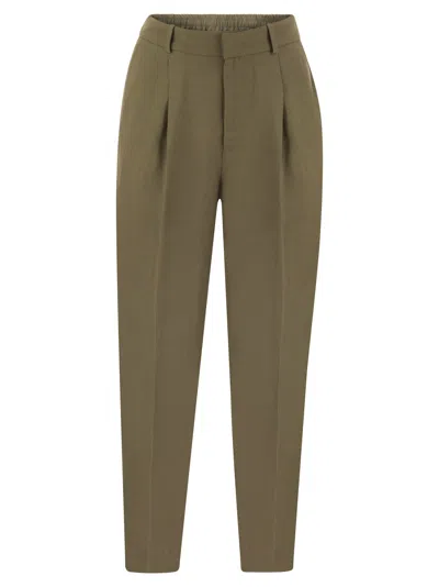 Pt01 Daisy - Viscose And Linen Trousers In Khaki