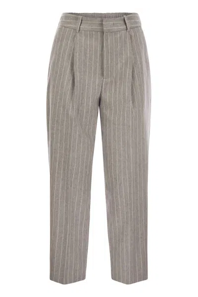 Pt01 Daisy - Wool And Cashmere Pinstripe Pants In Animal Print