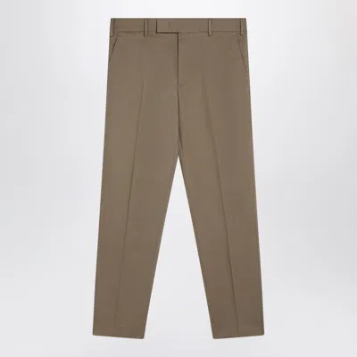 Pt01 Dark Beige Cotton Trousers In Brown