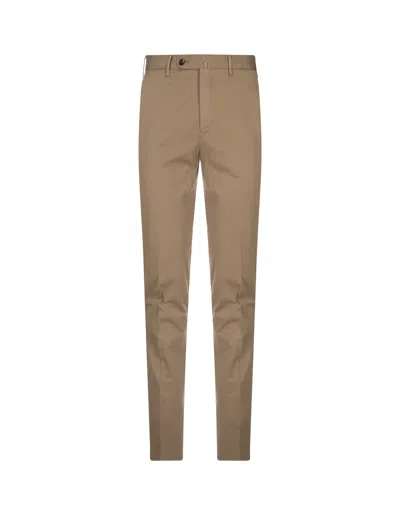 Pt01 Dark Beige Silkochino Trousers In Brown