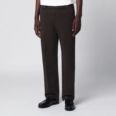 Pt01 Dark Brown Cotton Trousers In Multi