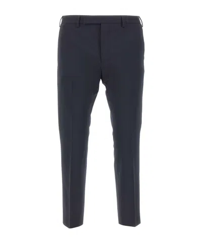 Pt01 Pantaloni Torino Stretch Wool Trousers With Two Back Welt Pockets In Blue