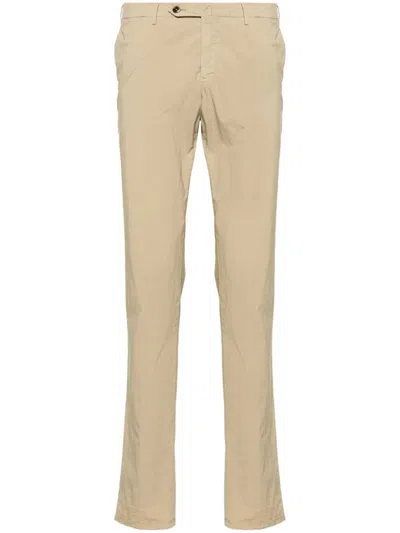 Pt01 Double Dye Stretch Light Popeline Slim Flat Front Pants In Neutral