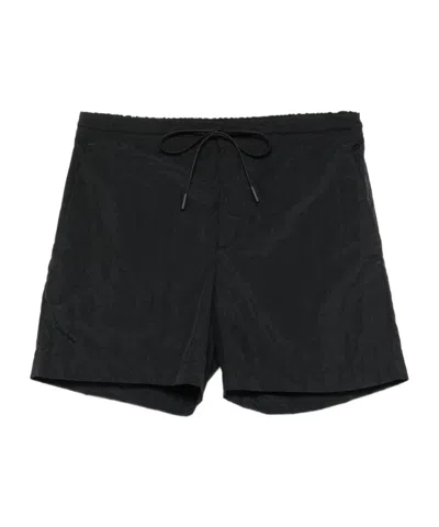 Pt01 Crinkled Effect Drawstring Nylon Shorts In Black