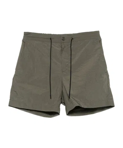 Pt01 Crinkled Effect Drawstring Nylon Shorts In Green