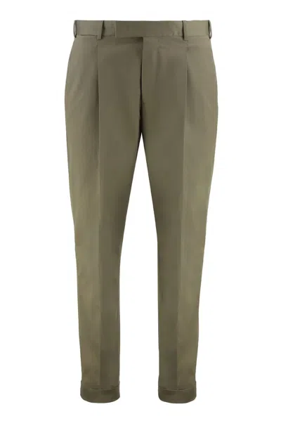 Pt01 Edge Stretch Cotton Trousers In Green