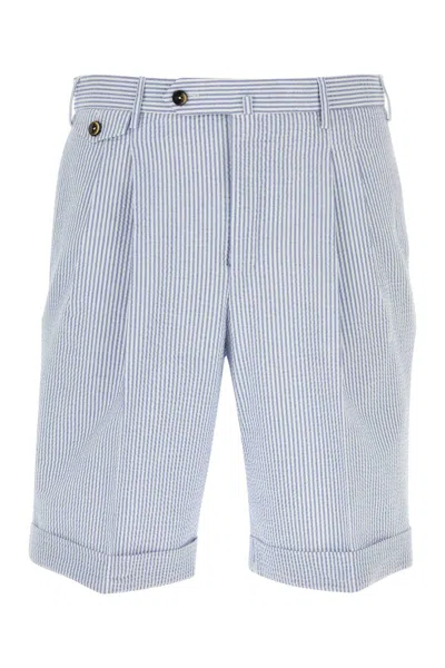 Pt01 Embroidered Stretch Cotton Bermuda Shorts In Azzurrobianco