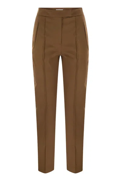 Pt01 Frida - Cotton And Silk Trousers With Pleat In Brown