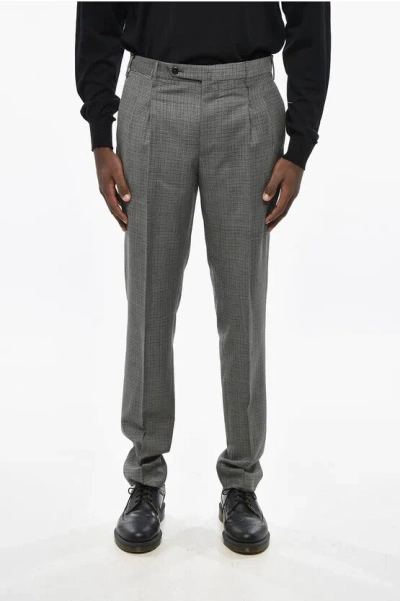 Pt01 Houndstooth Motif Virgin Wool Preppy Fit Pants In Gray