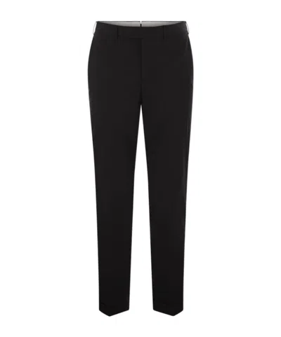 Pt01 Master Super Slim Stretch Gabardine Trousers In Black