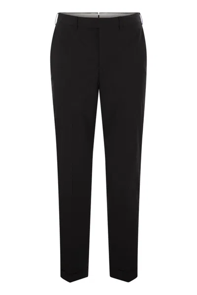 Pt01 Master Super Slim Stretch Gabardine Trousers In Black