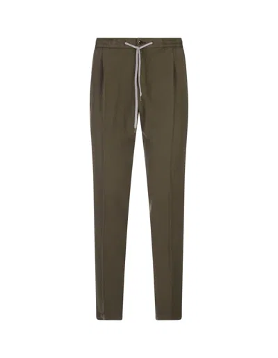 Pt01 Military Green Linen Blend Soft Fit Trousers