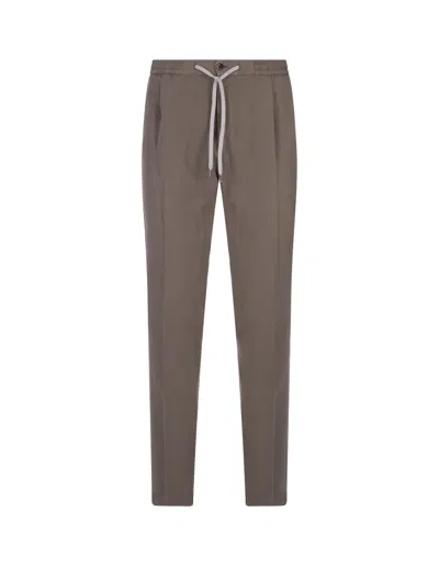 Pt01 Mud Linen Blend Soft Fit Trousers In Brown