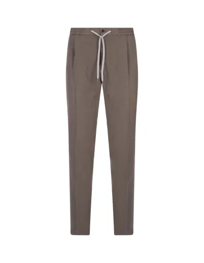 Pt01 Mud Linen Blend Soft Fit Trousers In Tortora