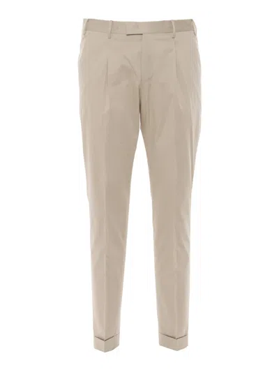 Pt01 Pantalone Master, 1 Pleat, Diagonal Pockets, Flap Back Pockets, Turn Up In Neutral