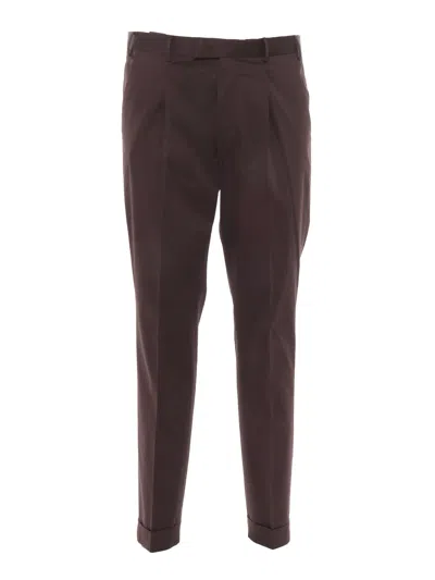 Pt01 Pantalone Master, 1 Pleat, Diagonal Pockets, Flap Back Pockets, Turn Up In Brown