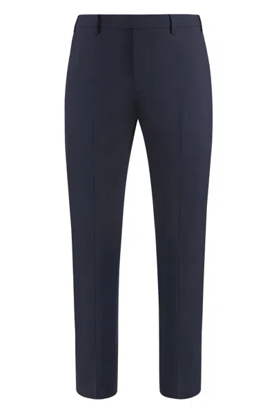Pt01 Pantaloni Torino Stretch Wool Trousers With Two Back Welt Pockets In Blue