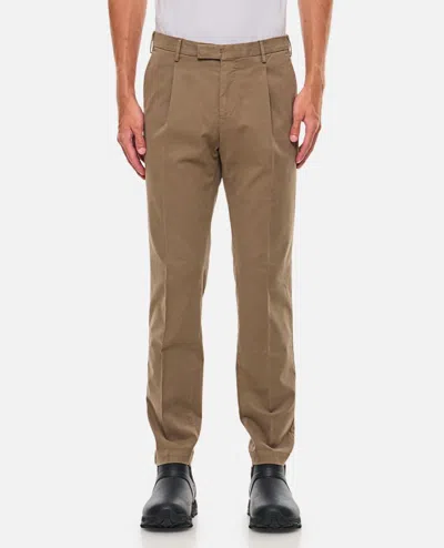 Pt01 Pleated Cotton Trousers In Brown