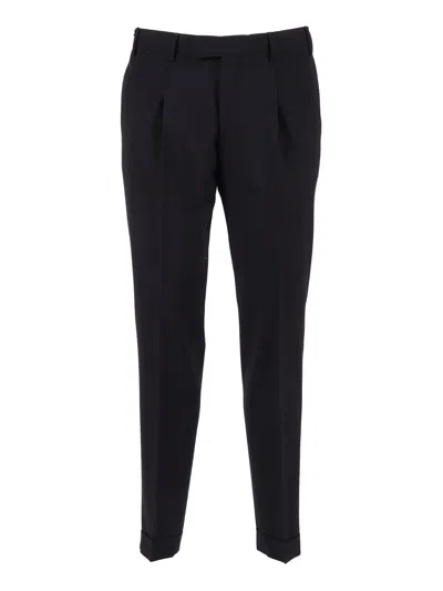 Pt01 Pt 01 Master, 1 Pleat, Diagonal Pockets, Flap Back Pockets, Turn-up In Black