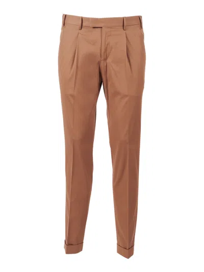 Pt01 Brown Master Cotton Silk Straight-leg Pants