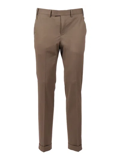 Pt01 Pt 01 Master, Flat Front, Diagonal Pockets, Flap Back Pockets, Turn-up In Brown