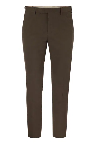 Pt01 Pt Torino Dieci - Cotton Trousers In Brown