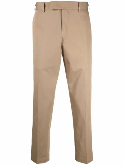 Pt01 Soft Beige Slim-fit Trousers With Tailored Design In Brown