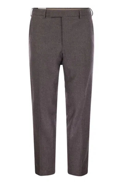 Pt01 Rebel - Wool And Silk Flannel Trousers In Brown