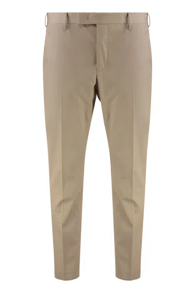 Pt01 Pantaloni Torino Slim Fit Silk-cotton Chino Trousers With Welt Pockets In Brown