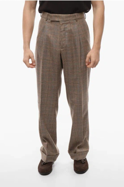 Pt01 Single-pleated Mohair Pants With District Check Motif In Gray