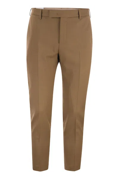 Pt01 Stretch Wool Trousers In Brown