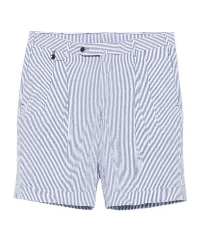 Pt01 Striped Seersucker Cotton Shorts In Blue