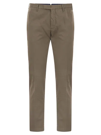 Pt01 Superslim Trousers In Cotton And Silk In Brown