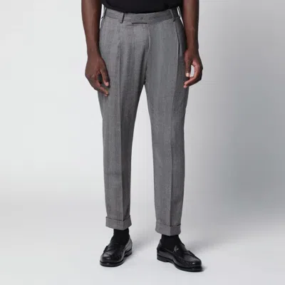 Pt01 Tailored Slimfit Trousers With Micro Herringbone Pattern In Gray