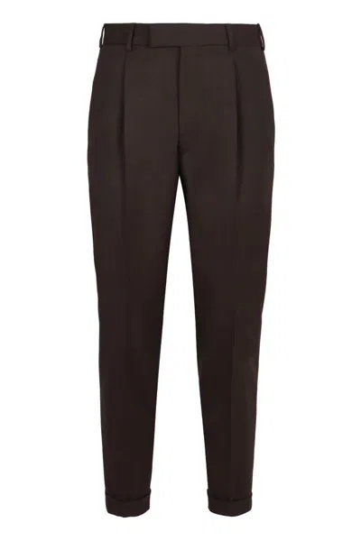 Pt01 Virgin Wool Tailored Trousers In Brown