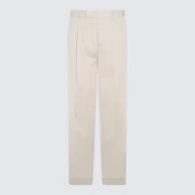 Pt01 White Cotton Pants In Gold