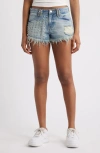 Ptcl Amaris Studded Distressed Cutoff Denim Shorts In Light Tint Wash