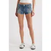 Shop Ptcl Ana Moto Zip Pocket Denim Shorts In Indigo