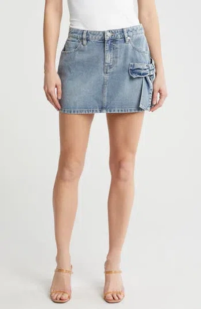 Ptcl Bow Appliqué Denim Miniskirt In Light Wash