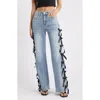 Ptcl Bow High Waist Wide Leg Jeans In Blue