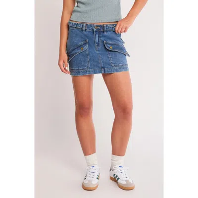 Ptcl Cargo Denim Miniskirt In Medium Wash