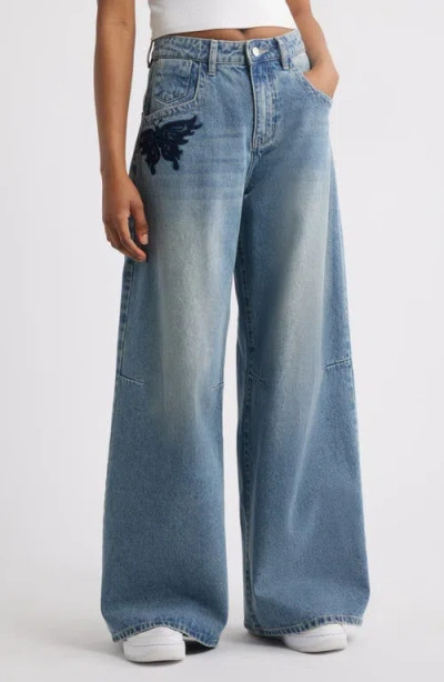 Ptcl Caroline Baggy Wide Leg Jeans In Light Wash
