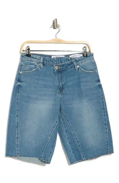 Ptcl Crisscross Waistband Raw Hem Denim Shorts In Blue