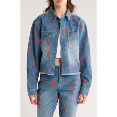Ptcl Cutouff Jacquard Embroidered Denim Shirt In Indigo