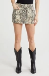 Ptcl Double Button Snake Print Denim Miniskirt In Snake Stripe